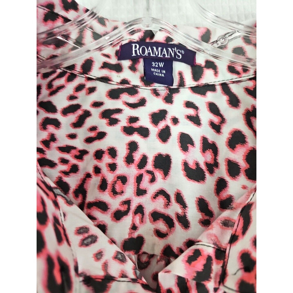 Roamans ~Woman Plus Size 32 W~ Pink/Brown Animal Print Button-Up Shirt Blouse LS - Picture 7 of 9